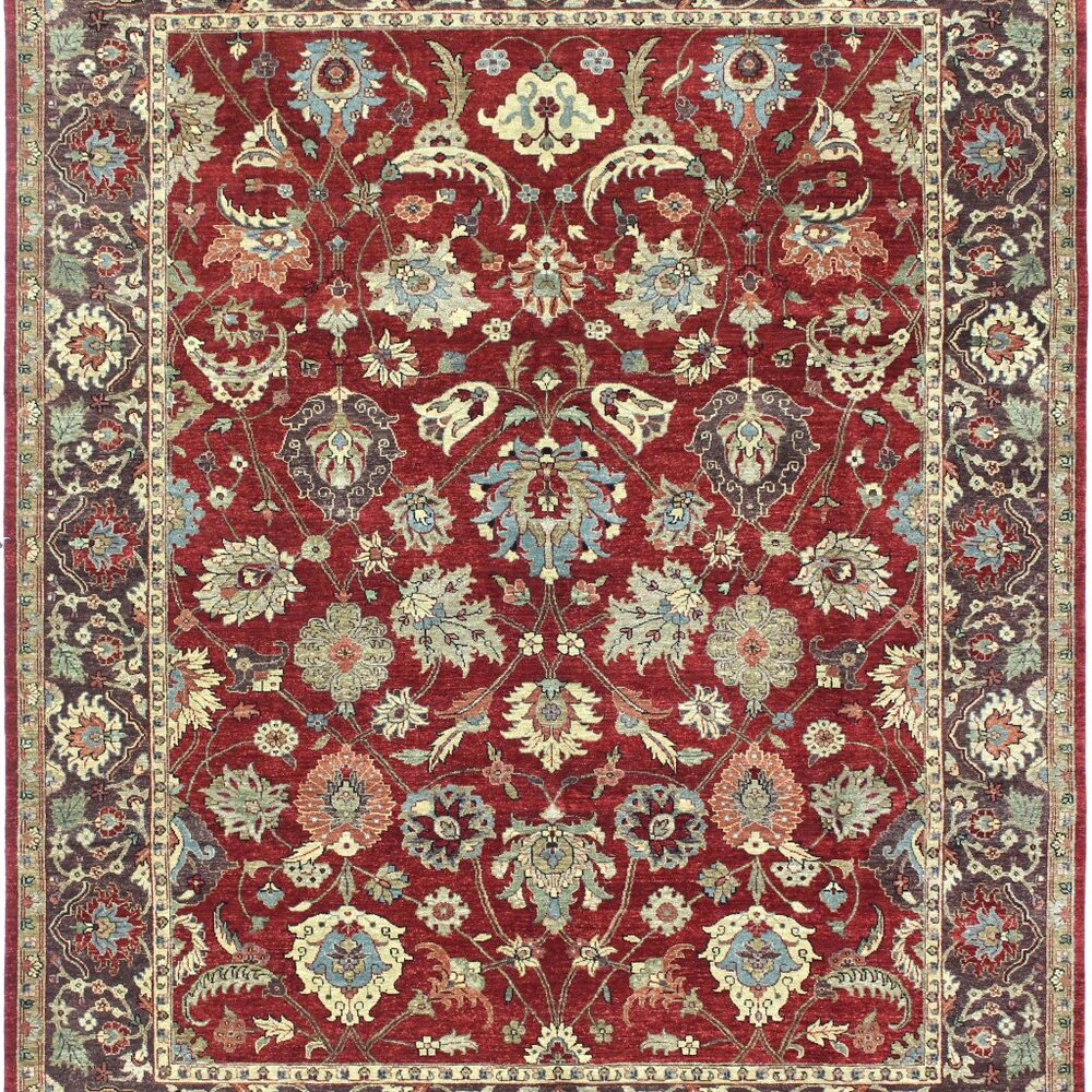 Handmade 8' x 9'11' Indo Zigler Hand-Knotted Red/Aborgian Oriental Rug Area Rug